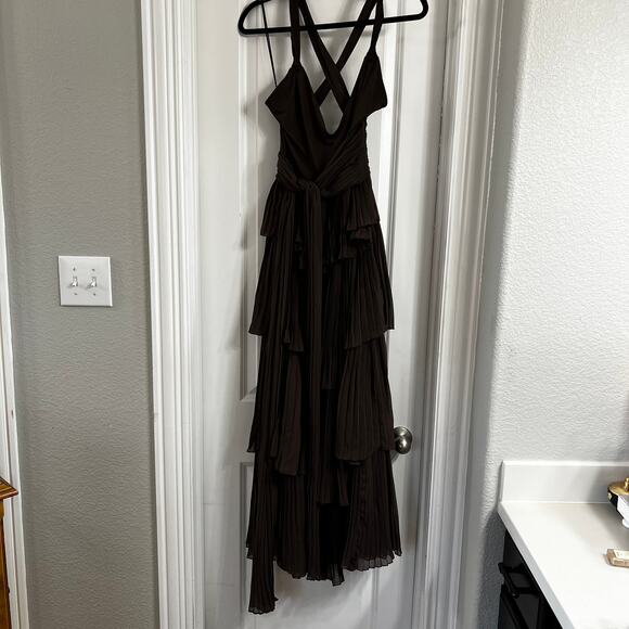 Free People Sola Pleated Tiered Wrapped Ethereal Maxi Dress | Double Espresso - Picture 4 of 15